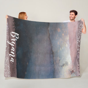 Moderne Wasserfarbe Blau & Roségold Rosa Hauch Gla Fleecedecke