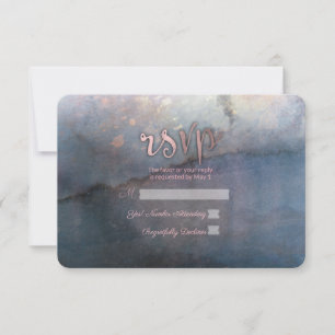 Moderne Wasserfarbe Blau & Roségold Rosa RSVP Antw Karte