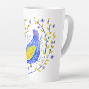Moderne Wasserfarbe Blau und Gelbe Vogel Kunst Milchtasse