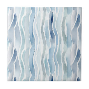 Moderne Wasserfarbe Blau-Weiß-Streifenmuster Fliese