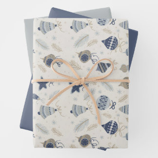 Moderne Wasserfarbe Blaue Ornamente Schnee Weihnac Geschenkpapier Set