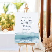 Moderne Wasserfarbe Blaue Ozeanhochzeit Begrüßungs Poster