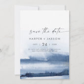 Moderne Wasserfarbe | Blaues Foto Save the Date (Vorderseite)