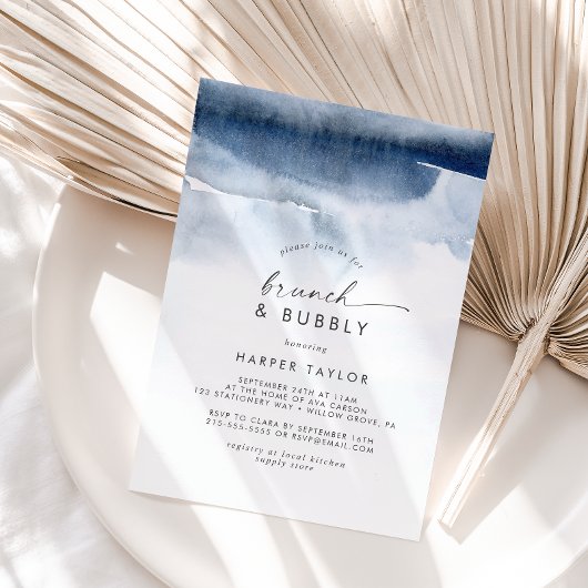 Moderne Wasserfarbe | Blue Brunch & Bubbly Bridal Einladung