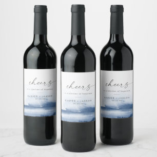 Moderne Wasserfarbe Blue Cheers Wedding Weinetikett
