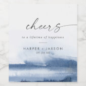 Moderne Wasserfarbe | Blue Cheers Wedding Weinetikett (Einzelnes Label)
