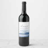 Moderne Wasserfarbe | Blue Cheers Wedding Weinetikett (Vorderseite)