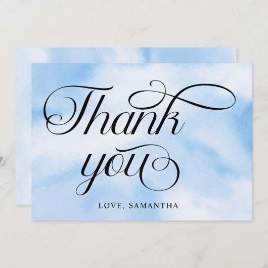 Moderne Wasserfarbe Blue Cloud Nine Baby Dusche Dankeskarte (Vorne/Hinten)