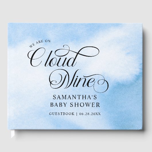 Moderne Wasserfarbe Blue Cloud Nine Baby Dusche Gästebuch (Vorderseite)