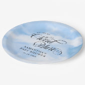 Moderne Wasserfarbe Blue Cloud Nine Baby Dusche Pappteller (Schrägansicht)