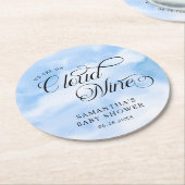 Moderne Wasserfarbe Blue Cloud Nine Baby Dusche Runder Pappuntersetzer (Angewinkelt)