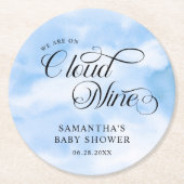 Moderne Wasserfarbe Blue Cloud Nine Baby Dusche Runder Pappuntersetzer (Vorderseite)