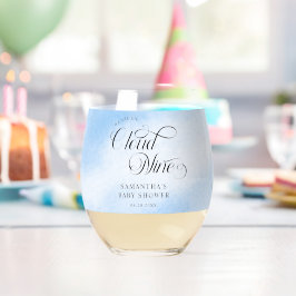 Moderne Wasserfarbe Blue Cloud Nine Baby Dusche Weinglas Ohne Stiel