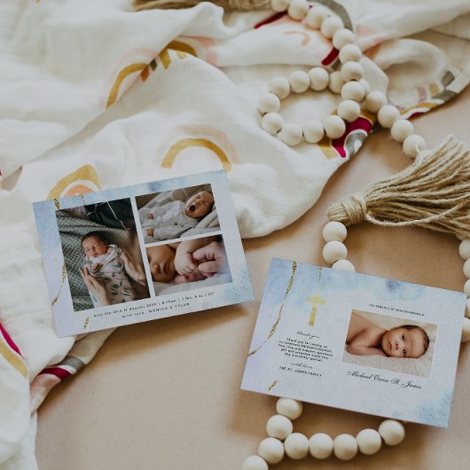 Moderne Wasserfarbe | Blue & Gold Taufe