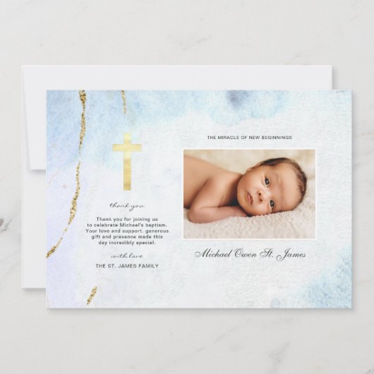 Moderne Wasserfarbe | Blue & Gold Taufe (Vorderseite)