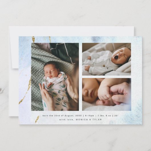 Moderne Wasserfarbe | Blue & Gold Taufe (Rückseite)