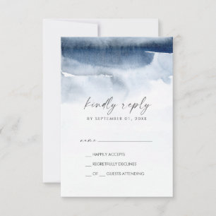Moderne Wasserfarbe   Blue Simple RSVP Card Karte