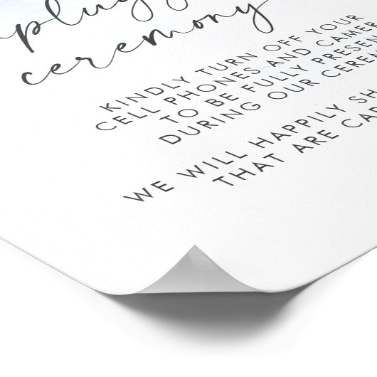 Moderne Wasserfarbe | Blue Unplugony Zeremony Sign Poster (Ecke)