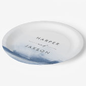 Moderne Wasserfarbe | Blue Wedding Cake Paper Plat Pappteller (Schrägansicht)