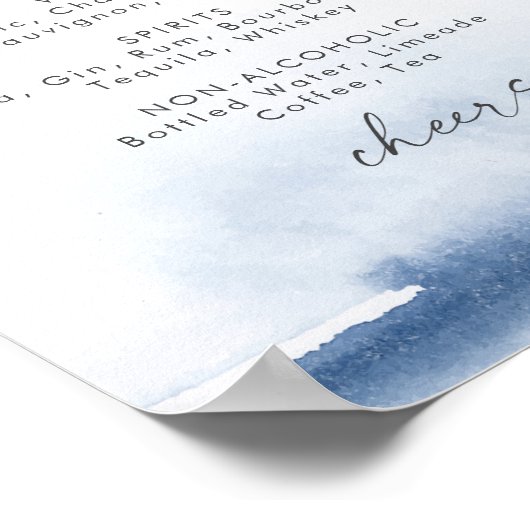 Moderne Wasserfarbe | Blue Wedding Drinks Menu Sig Poster (Ecke)