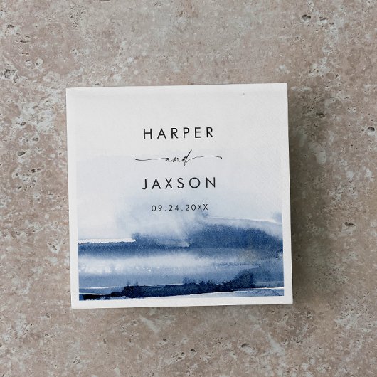 Moderne Wasserfarbe | Blue Wedding Napkins Serviette