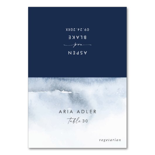 Moderne Wasserfarbe | Blue Wedding Platzkarten Tischnummer (Vorderseite)