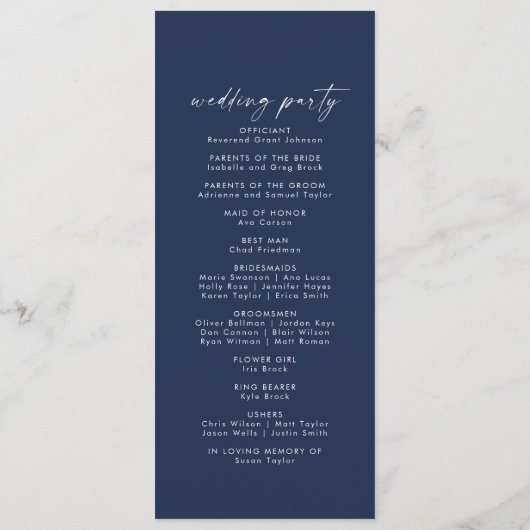 Moderne Wasserfarbe | Blue Wedding Program Programm (Rückseite)