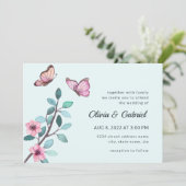 Moderne Wasserfarbe. Blühende Gartenhochzeit Einladung (Stehend Vorderseite)