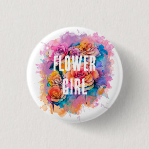 Moderne Wasserfarbe Blumenstrauß Blumenmädchen Button