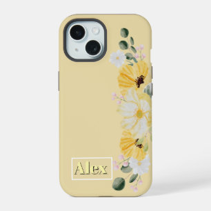 Moderne Wasserfarbe bunte Blumen & personalisieren iPhone 15 Hülle