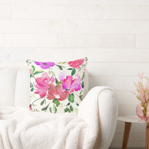 Moderne Wasserfarbe Bunte Blumengestaltung Kissen
