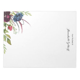 Moderne Wasserfarbe Burgund Blaue Flora Notizblock