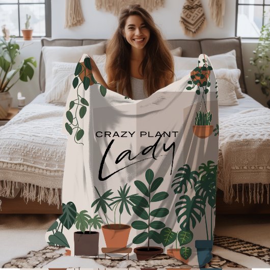 Moderne Wasserfarbe Crazy Pflanze Lady Houseplant Fleecedecke
