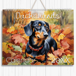 Moderne Wasserfarbe Dachshund-Hunde Süße Wand Kalender