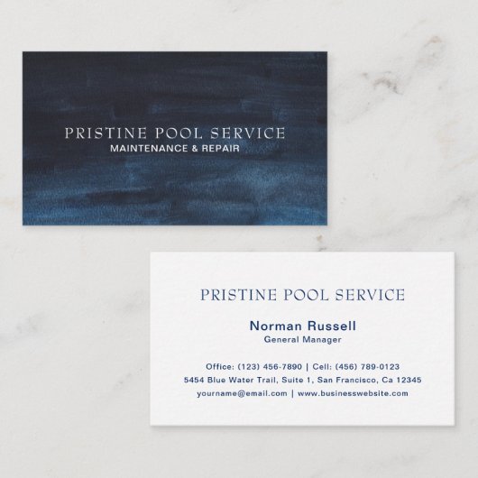 Moderne Wasserfarbe Einfaches Navy Blau Visitenkarte (Vorne/Hinten)