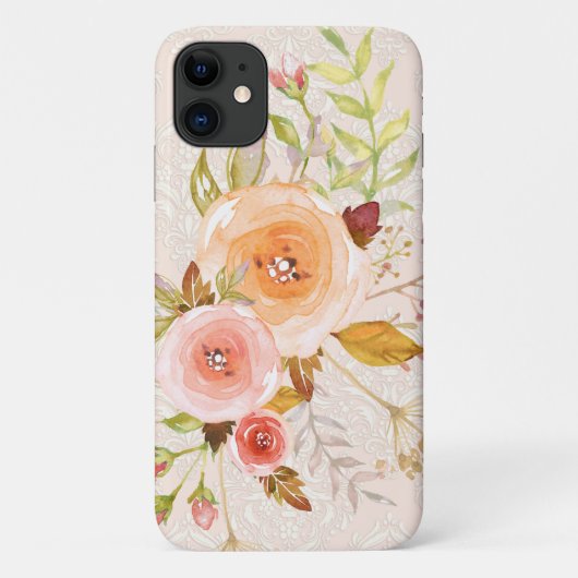 Moderne Wasserfarbe Elfenbein in rosa Rose Foliage Case-Mate iPhone Hülle (Rückseite)