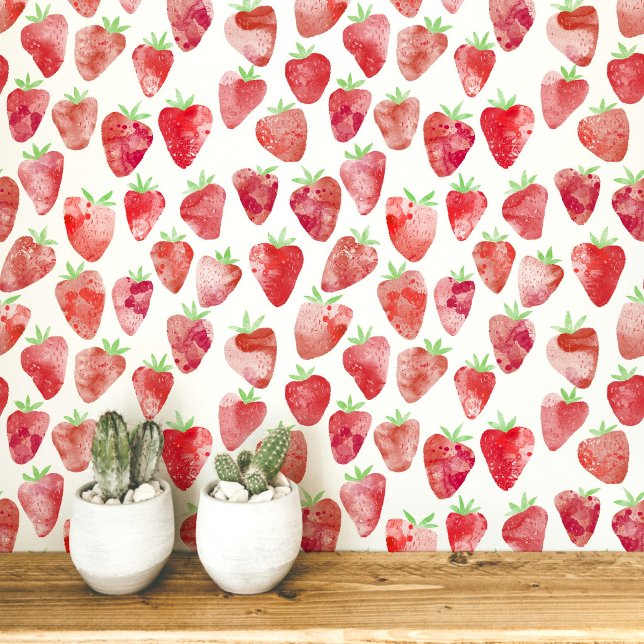 Moderne Wasserfarbe Erdbeermuster Tapete (Strawberry watercolor pattern wallpaper)