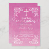 Moderne Wasserfarbe Erste heilige Kommune Einladun Einladung (Vorne/Hinten)