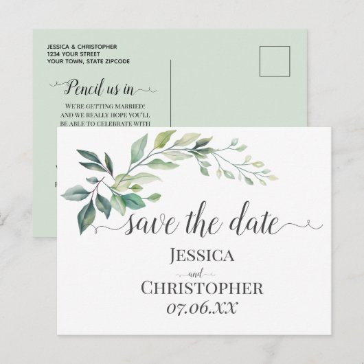 Moderne Wasserfarbe Eukalyptus Blätter Grün Ankündigungspostkarte (Vorne/Hinten)