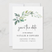 Moderne Wasserfarbe Eukalyptus Blätter Grün Save The Date (Vorderseite)