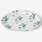 Moderne Wasserfarbe Eukalyptus-Grün-Muster  Pappteller (Schrägansicht)