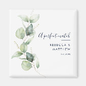 Moderne Wasserfarbe-Eukalyptus-Script-Hochzeit Magnet (Vorne)