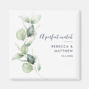 Moderne Wasserfarbe-Eukalyptus-Script-Hochzeit Magnet