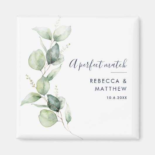 Moderne Wasserfarbe-Eukalyptus-Script-Hochzeit Magnet (Vorne)