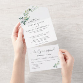 Moderne Wasserfarbe Eukalyptusblätter Grün All In One Einladung