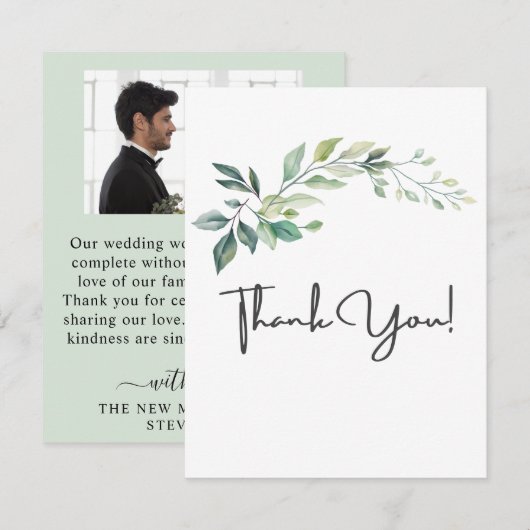 Moderne Wasserfarbe Eukalyptusblätter Grün Dankeskarte (Vorne/Hinten)