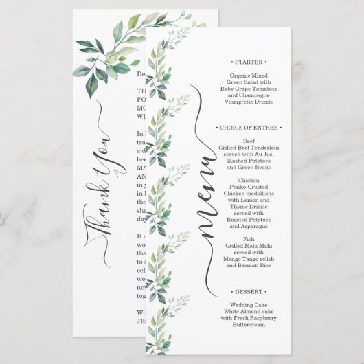 Moderne Wasserfarbe Eukalyptusblätter Grün Menükarte (Vorne/Hinten)