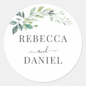 Moderne Wasserfarbe Eukalyptusblätter Grün Runder Aufkleber (Vorderseite)