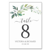 Moderne Wasserfarbe Eukalyptusblätter Grün Tischnummer (Rückseite)