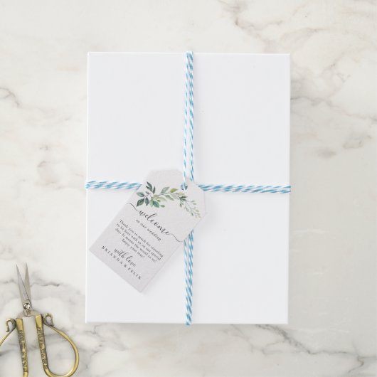 Moderne Wasserfarbe Eukalyptusblätter Grünzeug Geschenkanhänger (Mit Garn)